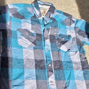 Coastal Plaid Snap Button Short Sleeve Shirt